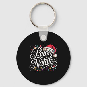 Italian Family Christmas Lights Red Santa Hat Buon Keychain
