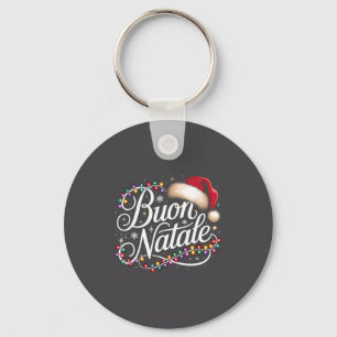 Italian Family Christmas Lights Red Santa Hat Buon Keychain