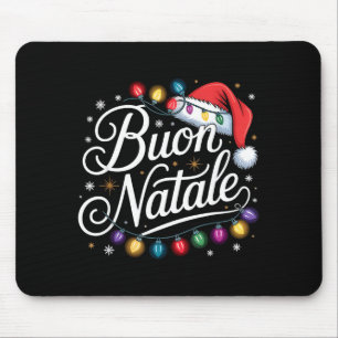 Italian Family Christmas Lights Red Santa Hat Buon Mouse Pad