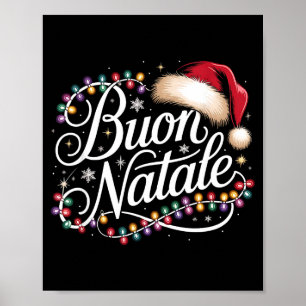 Italian Family Christmas Lights Red Santa Hat Buon Poster