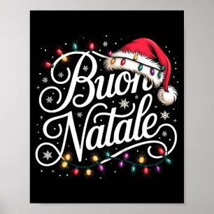 Italian Family Christmas Lights Red Santa Hat Buon Poster