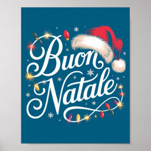 Italian Family Christmas Lights Red Santa Hat Buon Poster