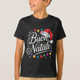 Italian Family Christmas Lights Red Santa Hat Buon T-Shirt