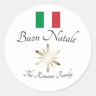 Italian Family Name Buon Natale Flag and Snowflake Classic Round Sticker