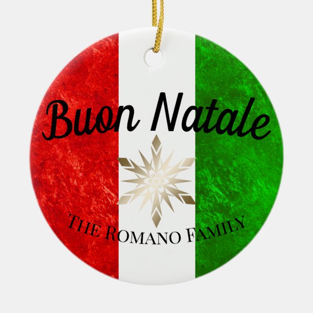 Italian Family Name Buon Natale Flag Christmas Ceramic Ornament (Front)