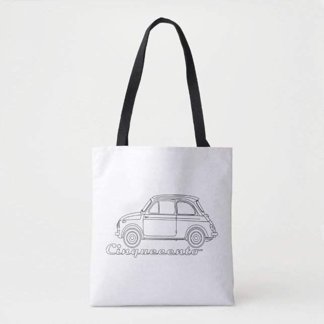 Italian Fiat Cinquecento 500 cc Oldtimer Blueprint Tote Bag (Front)