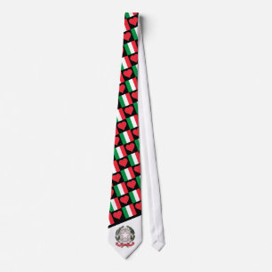 Italian Flag and Heart Pattern Emblem of Italy Tie