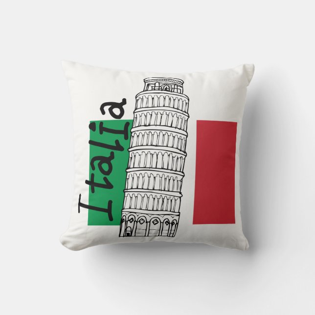 Italian Flag and Leaning Tower of Pisa Throw Pillow (Front)