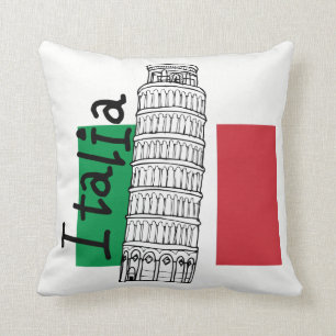 Italian Flag and Leaning Tower of Pisa Throw Pillow