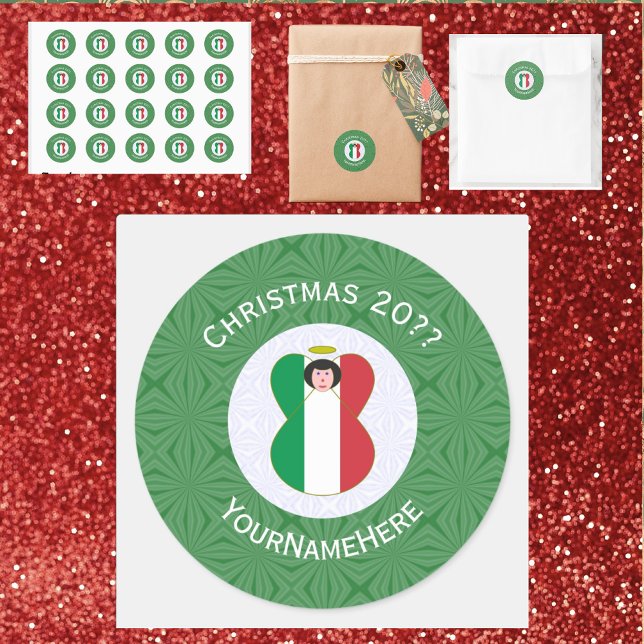 Italian Flag Christmas Angel Personalize Classic Round Sticker (Creator Uploaded)