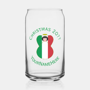 Italian Flag Christmas Angel Personalized Can Glass