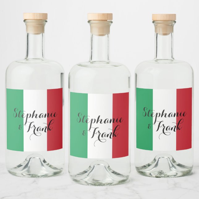 Italian Flag Colours Wedding Liquor Bottle Label (Bottles)