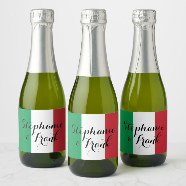 Italian Flag Colours Wedding Sparkling Wine Label (Bottles)