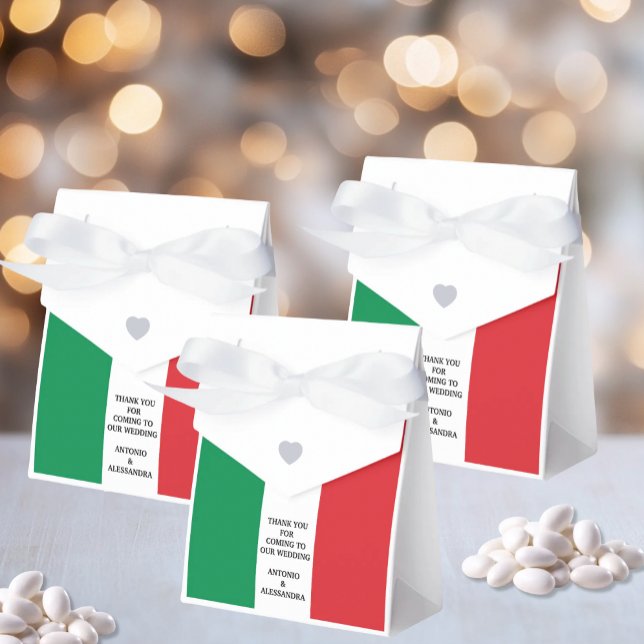 Italian Flag Custom Wording Favor Box (Italian Flag Custom Wording Small Tent Box Favor with White Ribbon for Italian Weddings and Parties)