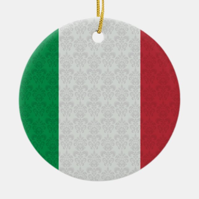 Italian Flag Damask Pattern Ceramic Ornament (Front)