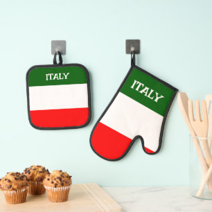 Italian Flag Design Oven Mitt & Pot Holder Set