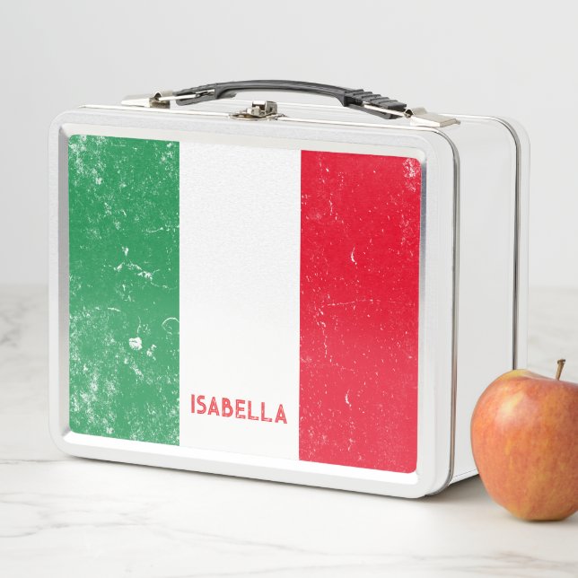 Italian Flag Distressed Look School Custom Name  Metal Lunch Box (In Situ)
