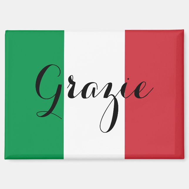 Italian Flag Elegant Calligraphy Grazie Magnet (Front)