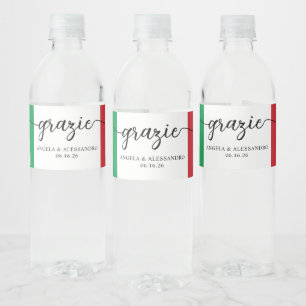 Italian Flag Elegant Calligraphy Grazie Water Bottle Label