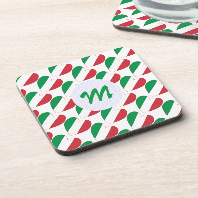 Italian Flag Heart Tiled and Personalized Coaster (Left Side)
