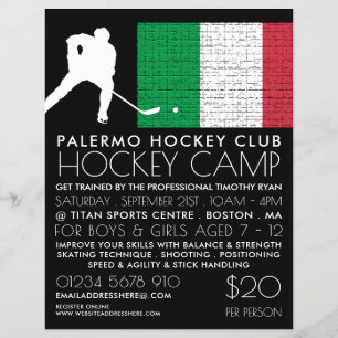 Italian Flag, Hockey Player, Camp Advertising  Flyer