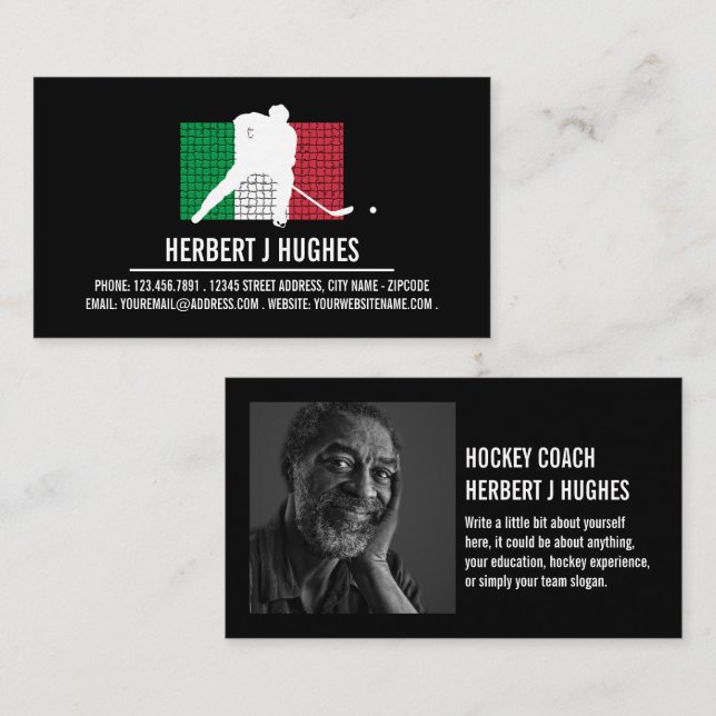 Italian Flag, Hockey Player, Hockey Coach Photo Business Card (Front/Back)