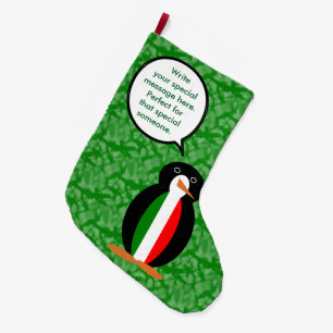 Italian Flag Holiday Ms. Penguin Talking Large Christmas Stocking