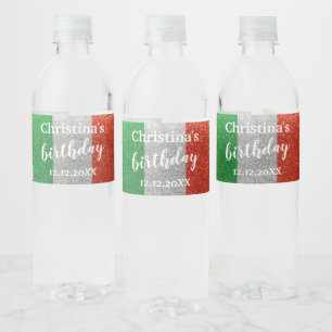 Italian Flag Italy Glitter Birthday Party Weddings Water Bottle Label