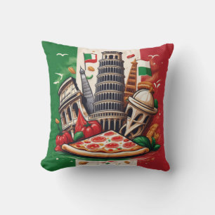 Italian Flag, Landmarks, and Pizza Design Throw Pillow