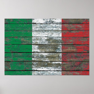 Italian Flag on Rough Wood Boards Effect Poster