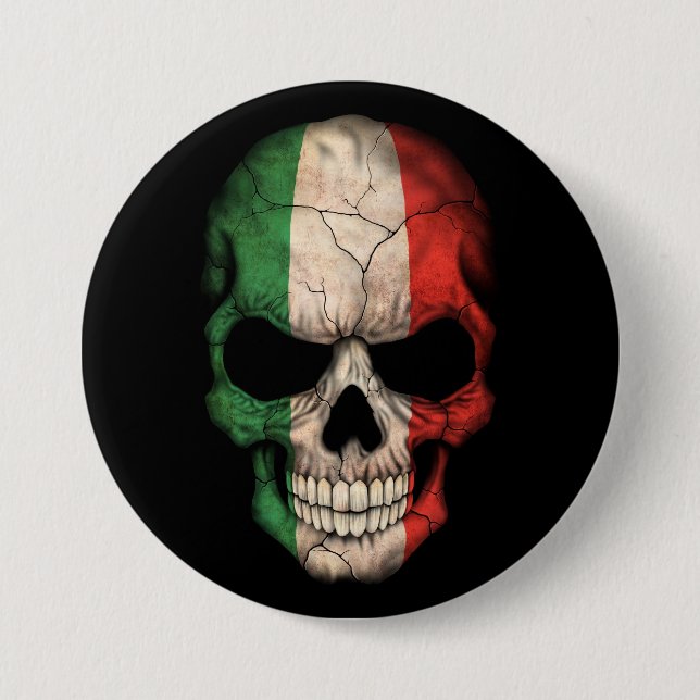 Italian Flag Skull on Black 3 Inch Round Button (Front)
