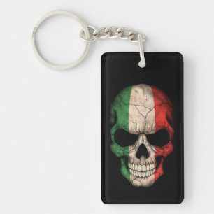 Italian Flag Skull on Black Keychain