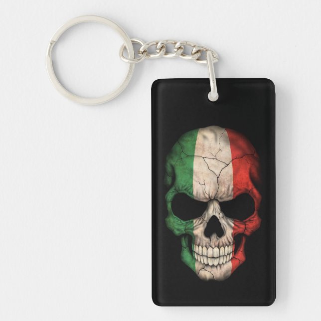 Italian Flag Skull on Black Keychain (Front)