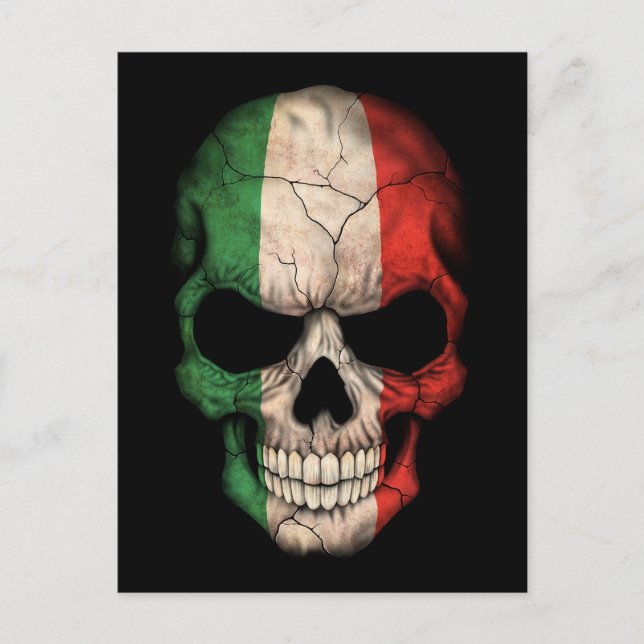 Italian Flag Skull on Black Postcard (Front)