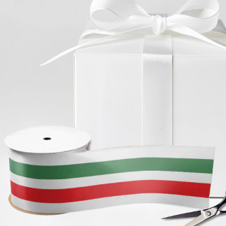 Italian Flag Stripes on White Satin Ribbon