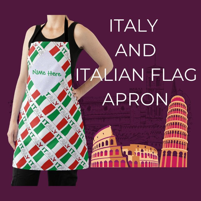 Italian Flag Tiled Personalized Heritage Design Apron (Creator Uploaded)