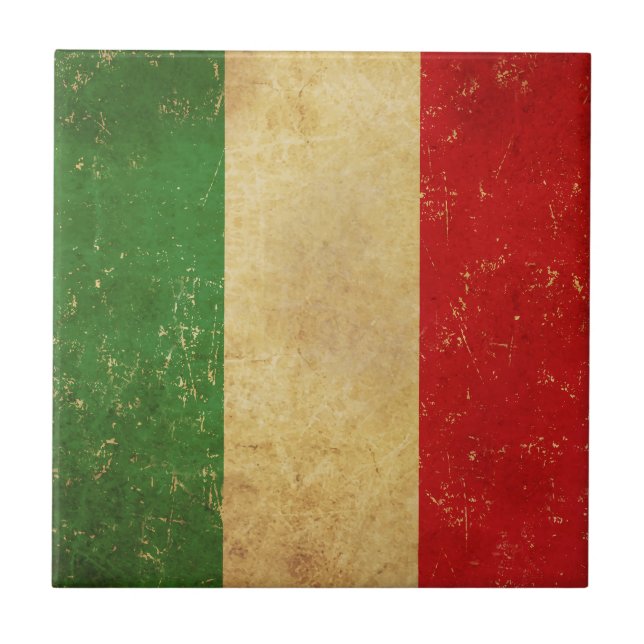 Italian Flag Vintage Grunge Design Ceramic Tile (Front)
