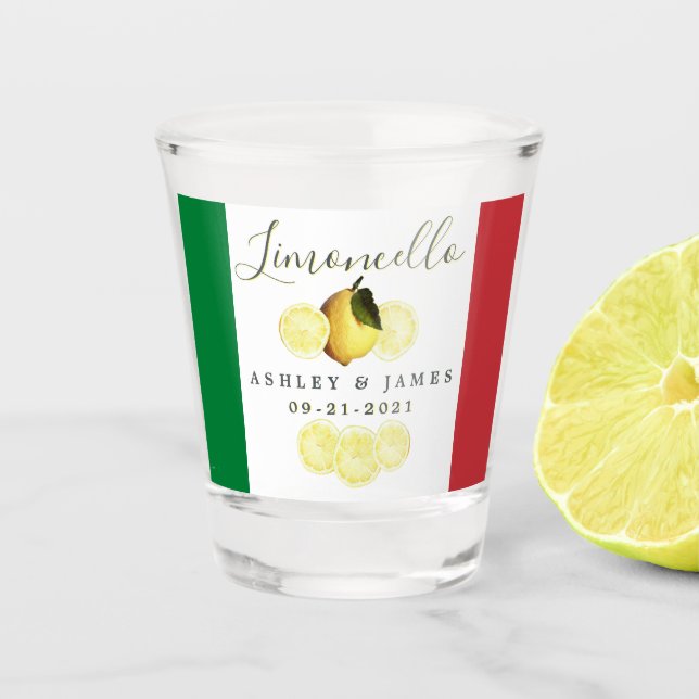 Italian Flag Wedding Date Your Names Limoncello Shot Glass (Front)