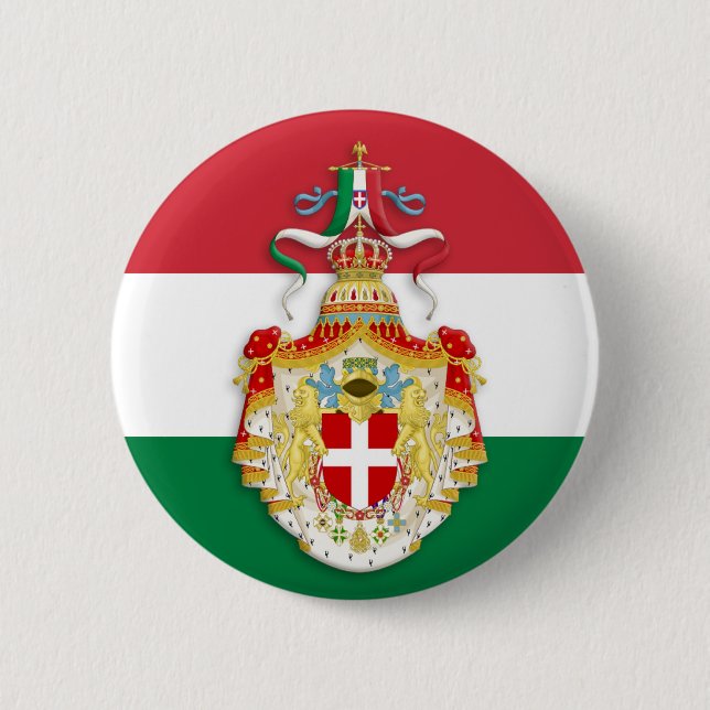 Italian Flag with insignia of the Kingdom of Italy 2 Inch Round Button (Front)