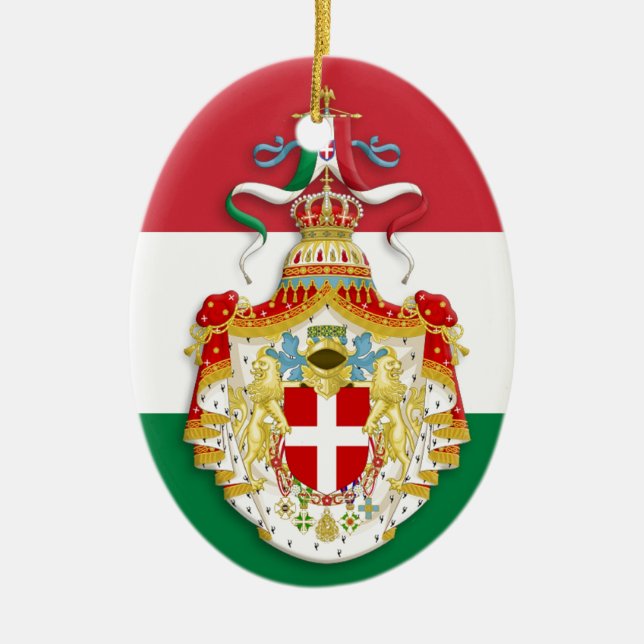 Italian Flag with insignia of the Kingdom of Italy Ceramic Ornament (Front)