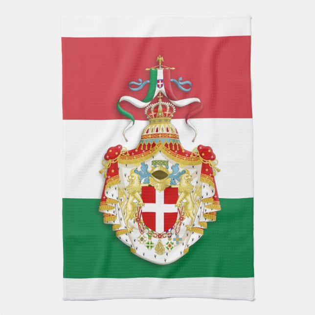 Italian Flag with insignia of the Kingdom of Italy Kitchen Towel (Vertical)