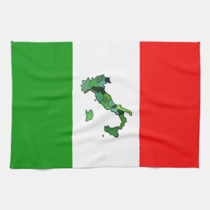 Italian Flag with Map of Italy Kitchen Towel