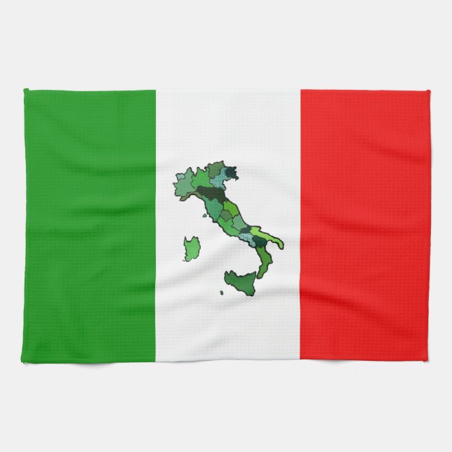 Italian Flag with Map of Italy Kitchen Towel (Horizontal)