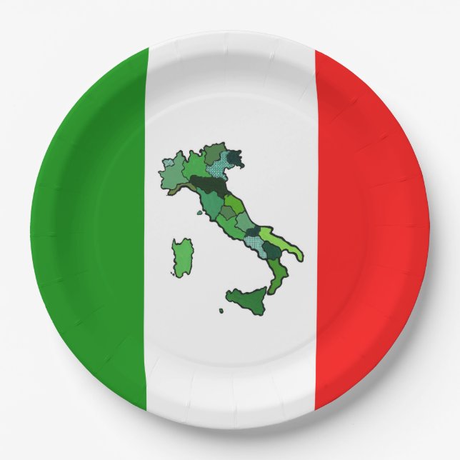 Italian Flag with Map of Italy Paper Plate (Front)