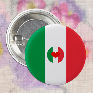 Italian flag with red heart - fashion/sports fans 1 inch round button