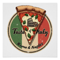 Italian Flag with Vintage Rome & Naples Pizza
