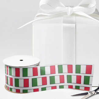 Italian Flags Repeat on White Satin Ribbon