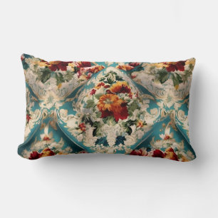 Italian Floral Damask Whimsical Pattern Lumbar Pillow