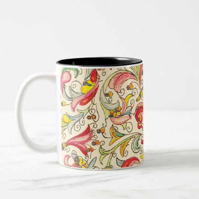 Italian Florentine Fleur de Lis Pattern Two-Tone Coffee Mug (Left)