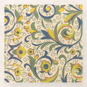 Italian Florentine Flourishes Pattern Glass Coaster